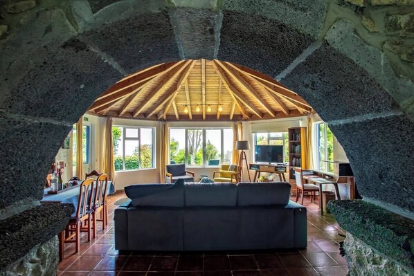 Télévision, cheminée, table de tennis de table