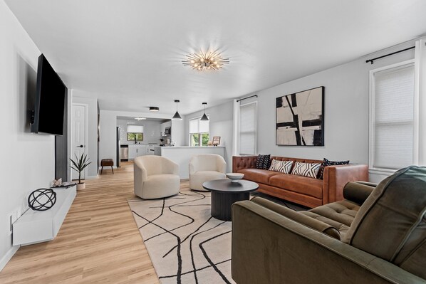 Smart TV, table football, books, computer monitors