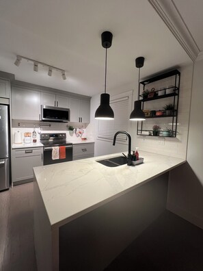 大型冷蔵庫、電子レンジ、オーブン、コンロ