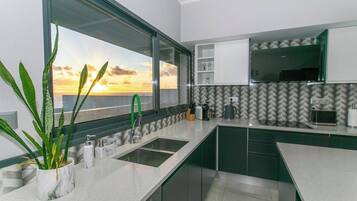 Fridge, microwave, dishwasher, coffee/tea maker