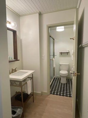Sèche-cheveux, serviettes fournies, savon, papier toilette
