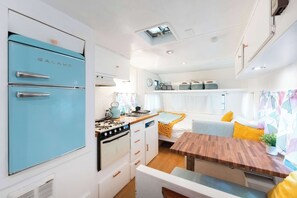 1 bedroom, WiFi, bed sheets - Blue Glamping RV w/ Nordic Spa Access near Grotto (Miller Lake)