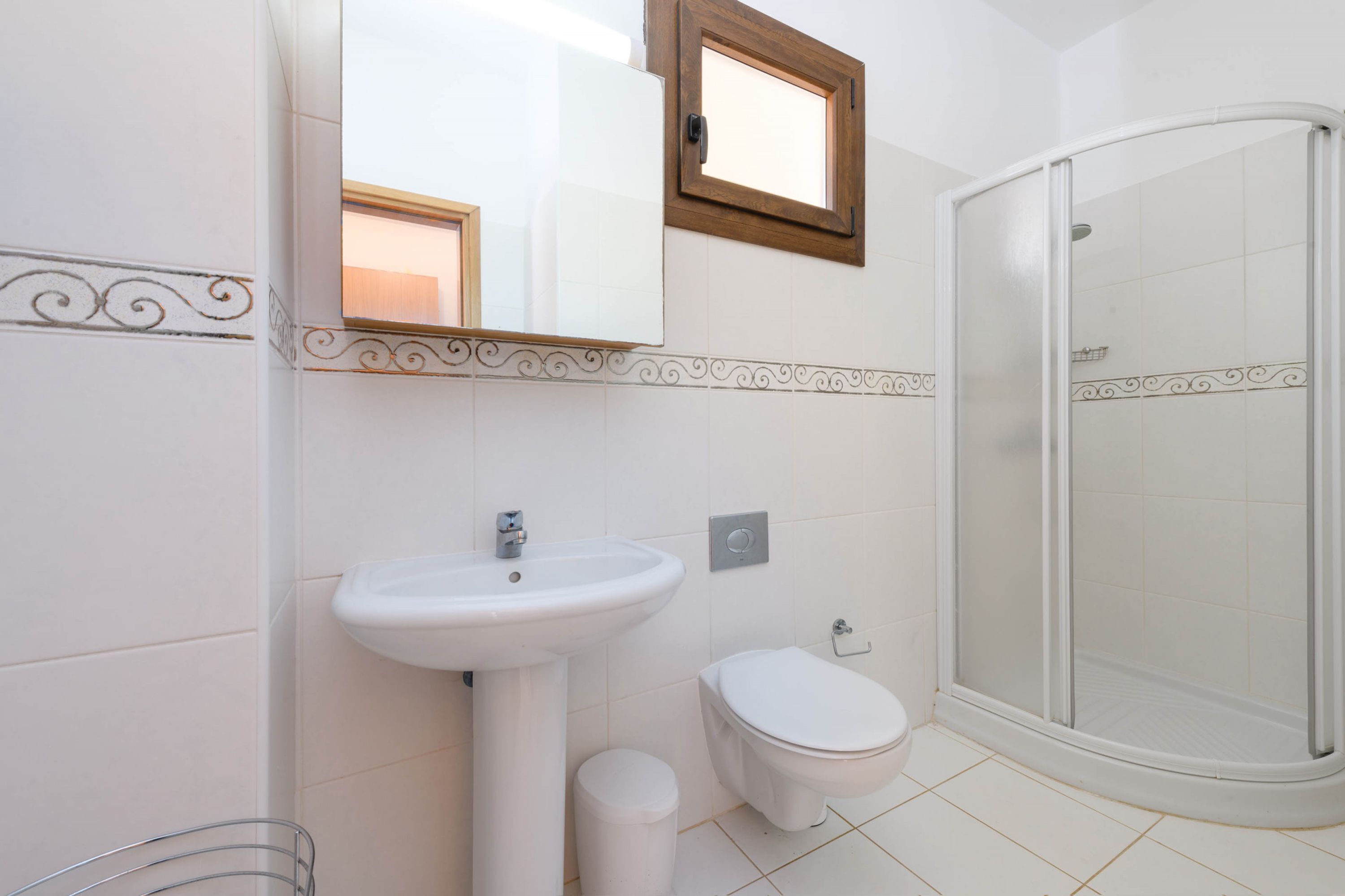 Une salle de bain avec un lavabo, des toilettes et une douche.