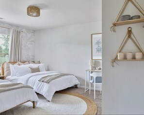 5 chambres, bureau, fer et planche à repasser, lit de bébé portatif