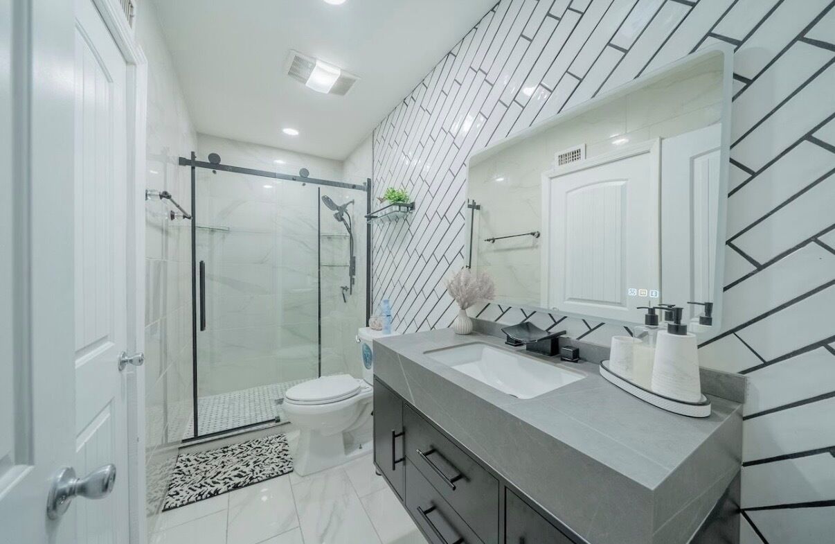 Shower, hair dryer, bidet, towels