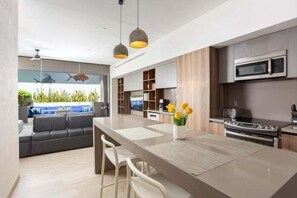 Fridge, microwave, oven, dishwasher