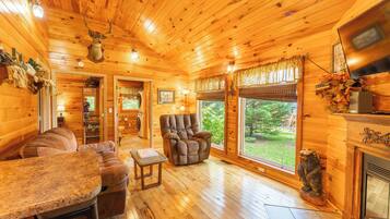 Una televisión, una chimenea