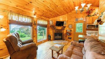 Una televisión, una chimenea