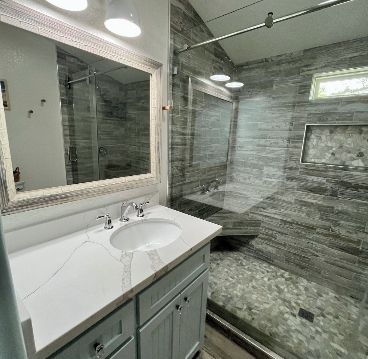 Shower, towels, soap, toilet paper