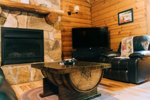 Smart TV, fireplace, DVD player, books