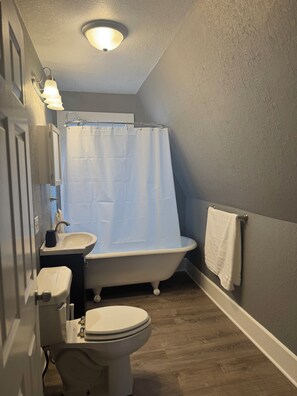 Hårtork, handdukar, tvål och toalettpapper