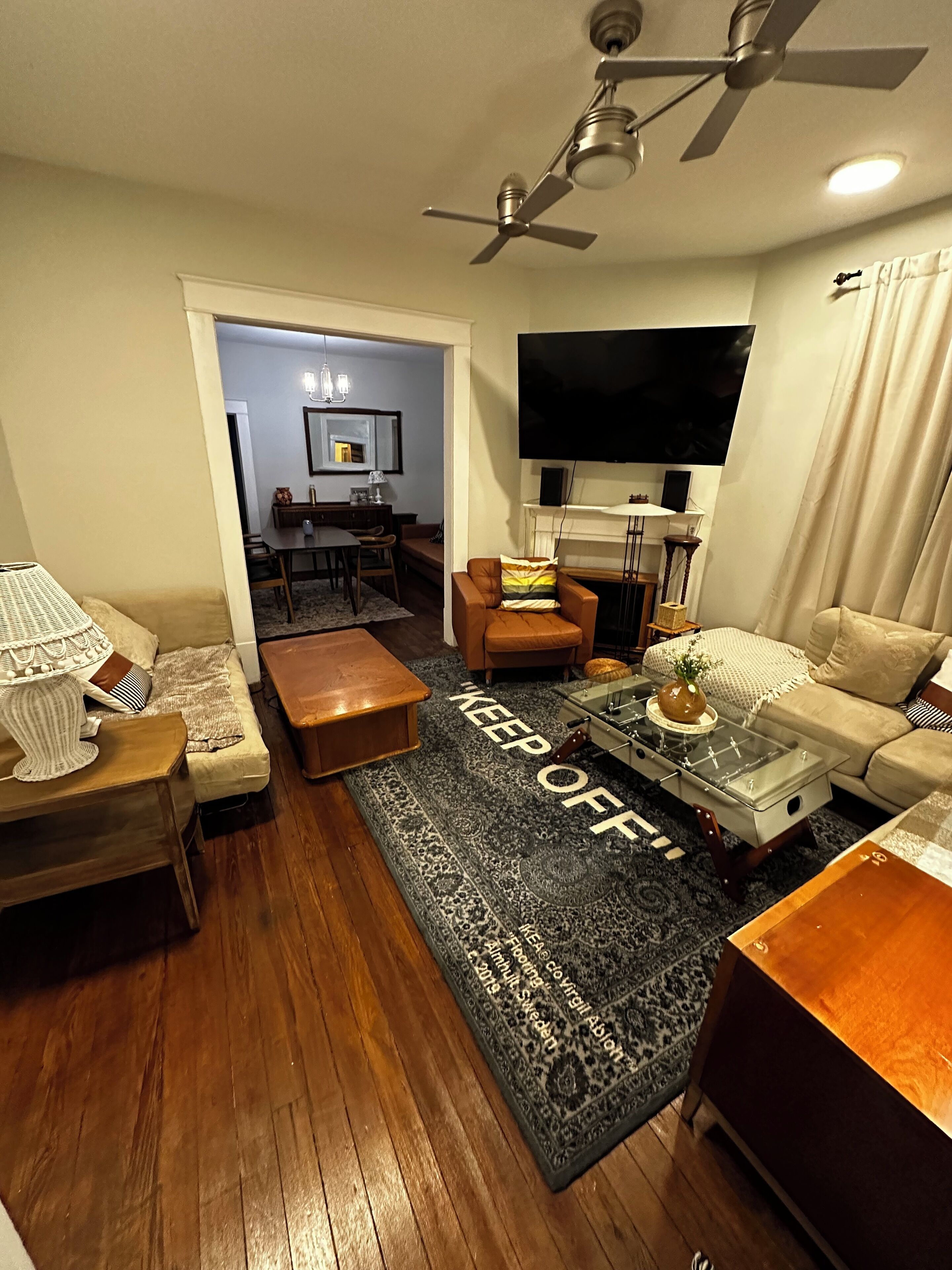 Smart TV, fireplace, video games, foosball