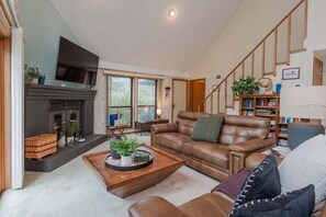 TV, fireplace, books - Fireplace, Fire Pit, Covered Porch & Resort Access (Hedgesville)