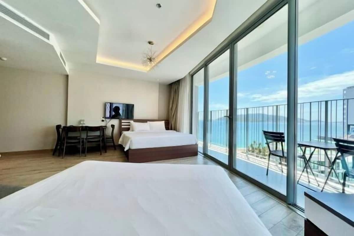 Desk, laptop workspace, blackout curtains, free WiFi
