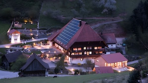 A large house with a sloped roof, a solar panel, and a small adjacent building. - Apartment 'Mühlenstüble' with Mountain View, Shared Terrace and Wi-Fi (Gutach (Schwarzwaldbahn))