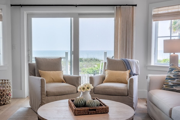 Living Room view of beach | Palms Postcard | 1006 Ocean Blvd, Dunescape 103, Isle of Palms, SC | IOP Escapes