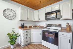 Fridge, microwave, oven, stovetop - New Listing! Cozy Couples Cabin, Hot Tub, Fire Pit (Logan)