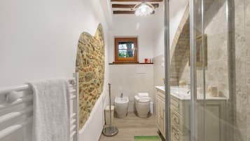 Standard Apartment, Multiple Bedrooms (Studio With Pool And Garden) | Bathroom | Shower, hair dryer, bidet, towels