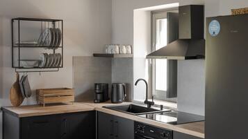 Exclusive Villa, Sea View | Private kitchen | Espresso maker, full-size fridge, microwave, oven