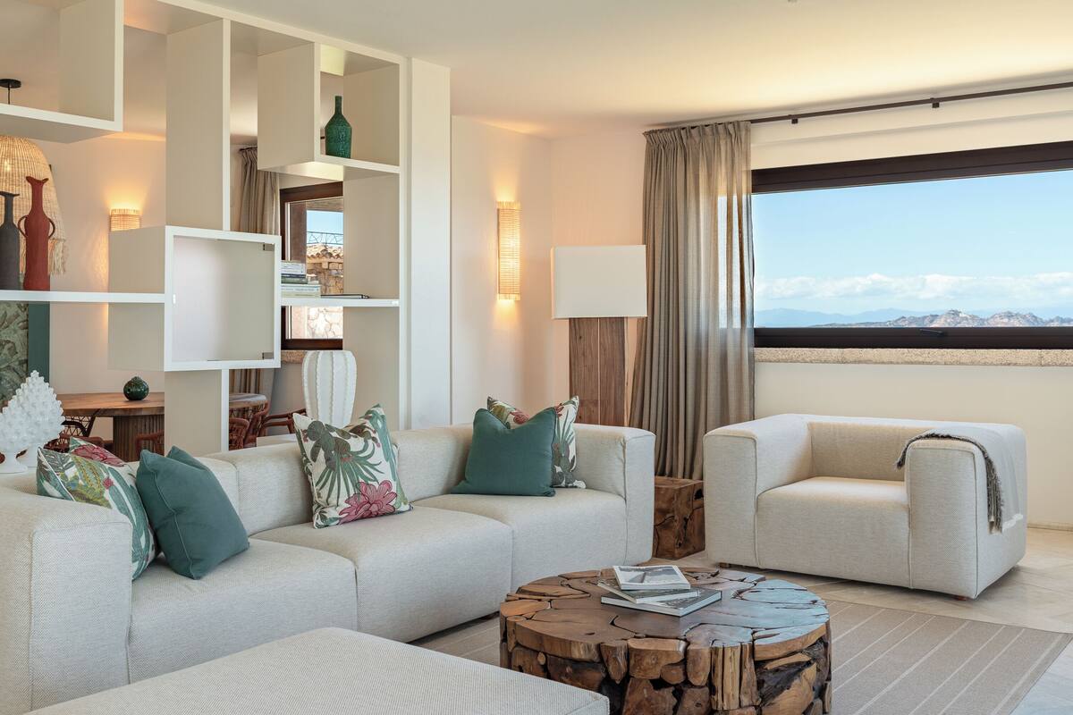 Deluxe-Apartment, 2 Schlafzimmer, Terrasse, Meerblick | Wohnbereich