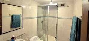 Shower, towels, soap, shampoo