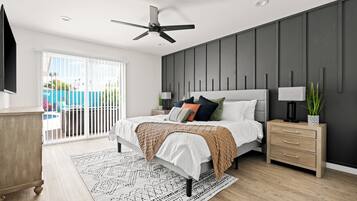 3 bedrooms, desk, iron/ironing board, travel crib