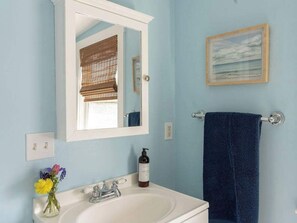 Douche, séchoir à cheveux, serviettes fournies, shampooing