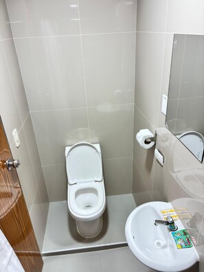 Douche, sèche-cheveux, serviettes fournies, savon