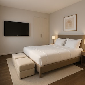 In-room safe, desk, laptop workspace, soundproofing