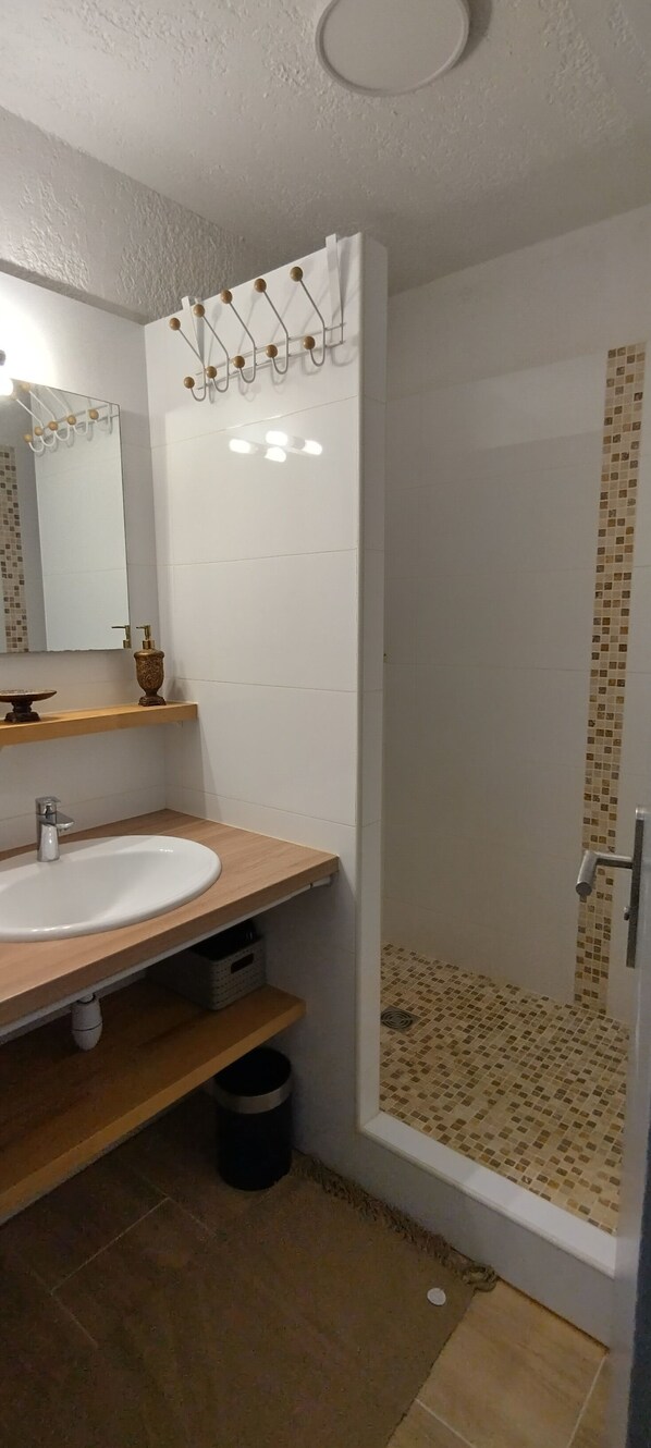 Hair dryer, towels, toilet paper