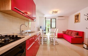 Fridge, oven, stovetop, cookware/dishes/utensils