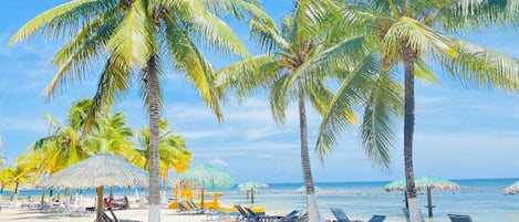 On the beach, white sand, beach bar