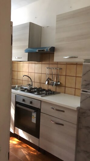 Frigorífico, microondas, horno y placa de cocina