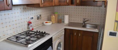 Fridge, oven, stovetop, cookware/dishes/utensils