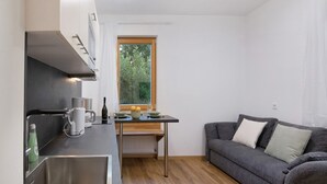 A compact kitchen with a sink, a countertop, and a window. - Apartment 'Vinlauris 46' with Mountain View, Private Outdoor Area and Wi-Fi (Tschars)