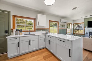 Fridge, microwave, stovetop, toaster