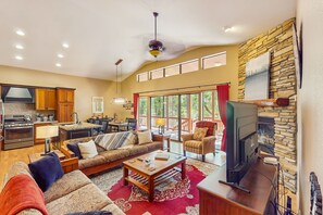 Télévision, cheminée, lecteur de DVD