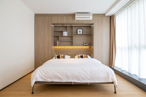 Luxury Apartment, City View | Desk, laptop workspace, blackout drapes, soundproofing