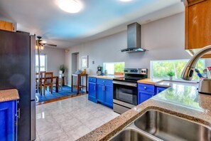 Fridge, microwave, dishwasher, coffee/tea maker