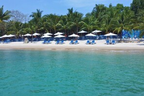 Praia particular, areia branca, prática de mergulho autônomo 