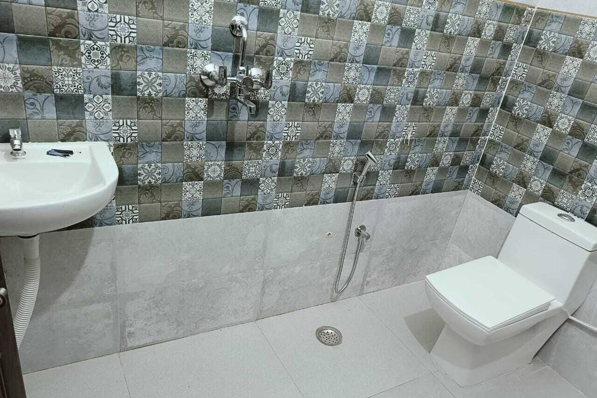 Shower, slippers, towels, soap