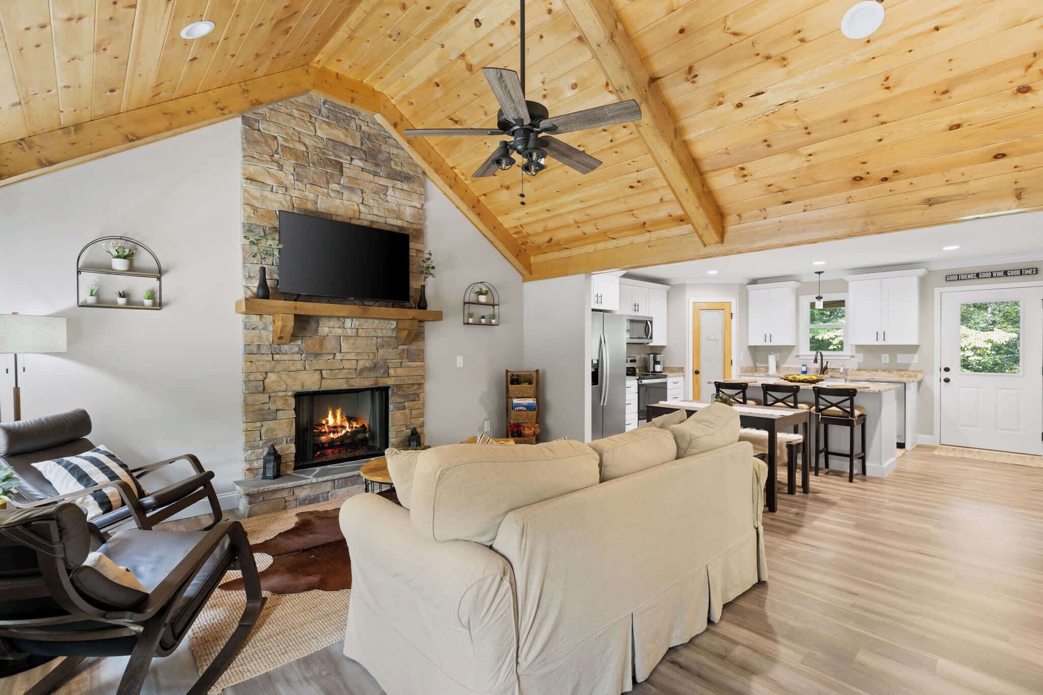 TV, fireplace, offices