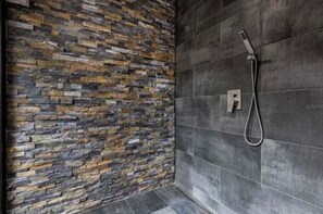 Shower, bidet, towels, soap