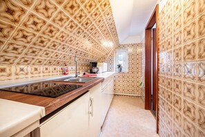 Fridge, microwave, stovetop, electric kettle