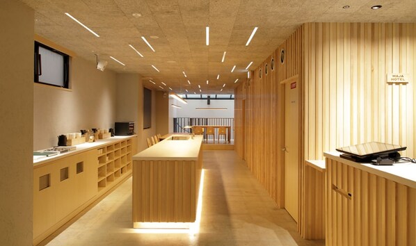 Shared fridge, microwave, toaster, paper towels