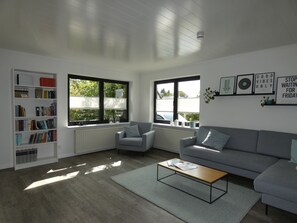 Fernseher, Kamin, DVD-Player, Bücher