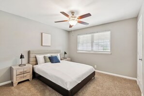 2 bedrooms, desk, iron/ironing board, travel crib