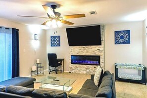 TV, fireplace, offices