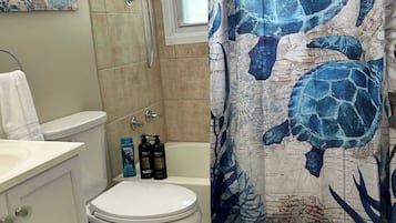 Ducha, secador de pelo, toallas, shampoo