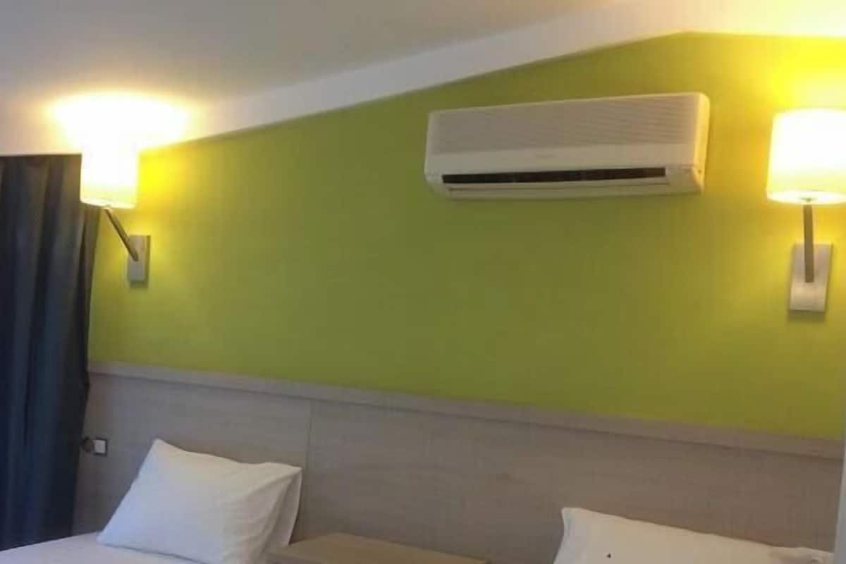 Desk, blackout curtains